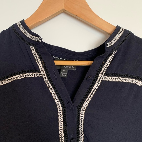 Greylin long sleeve half button shirt dress - M - navy - Picture 7 of 10